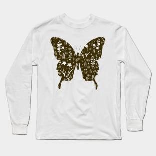 White Flowers in Brown Camo Colors Long Sleeve T-Shirt